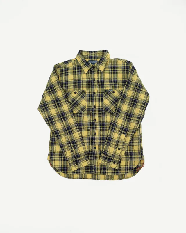IHSH-412-YEL - 9oz Selvedge Indigo Check Flannel Work Shirt - Yellow made by Iron Heart