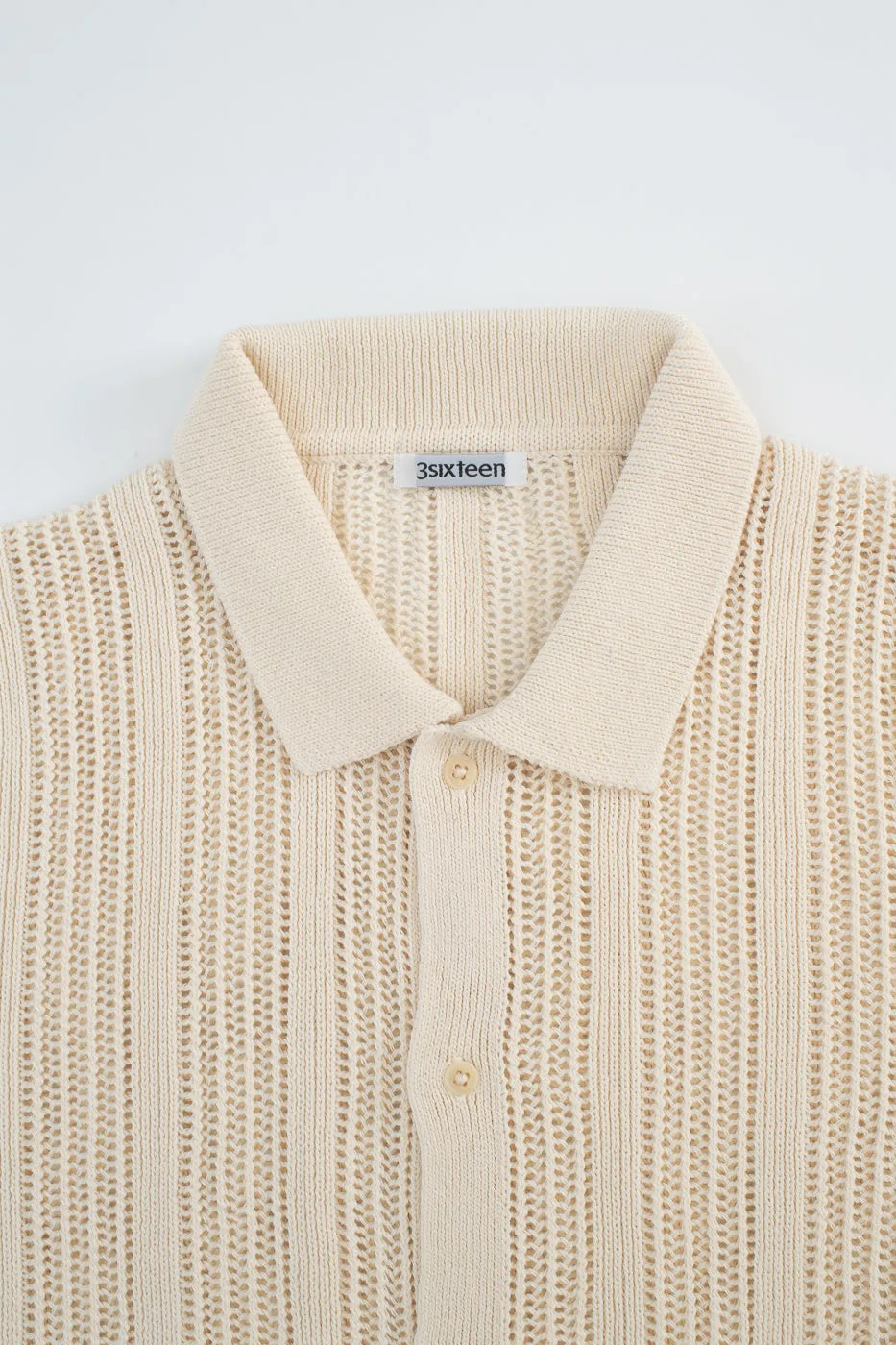 Short Sleeve Mesh Stripe Knit Shirt - Ecru sold by Dant product image thumbnail 2
