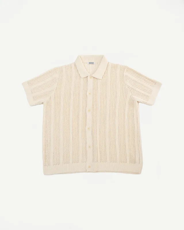 Short Sleeve Mesh Stripe Knit Shirt - Ecru made by 3sixteen