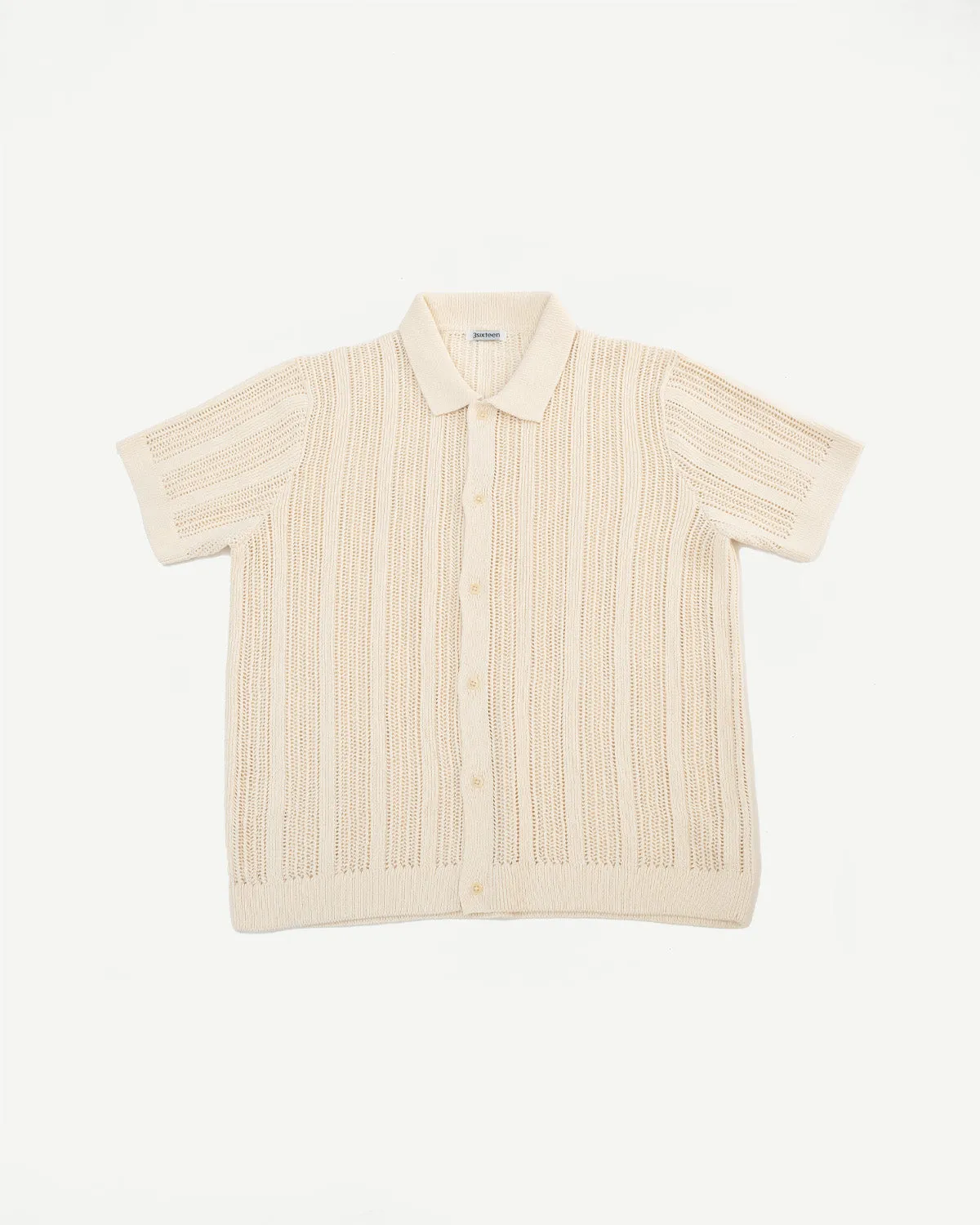 Short Sleeve Mesh Stripe Knit Shirt - Ecru sold by Dant