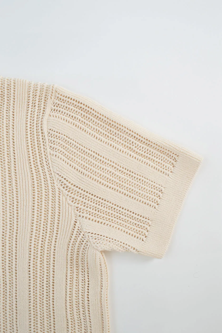 Short Sleeve Mesh Stripe Knit Shirt - Ecru sold by Dant product image thumbnail 3