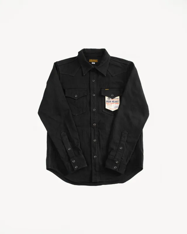 IHSH-410-BLK - 14oz Herringbone CPO Western Shirt - Black made by Iron Heart