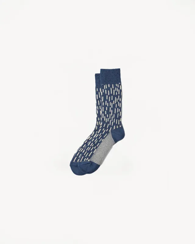 R1431 - Rain Drop Crew Socks - Steel Blue, Ivory sold by Dant