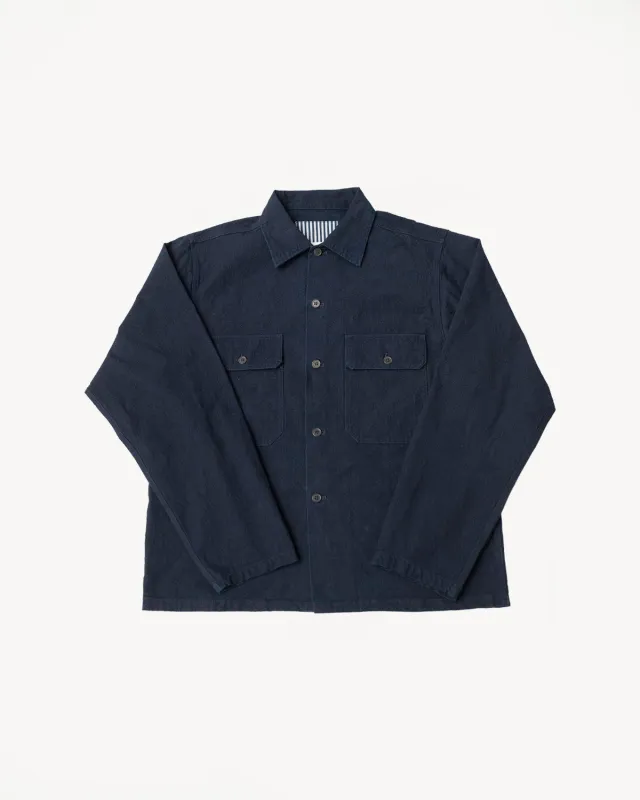 SJAS24-ARW - Cotton Ripstop "Kokiran" Military Shirt - Natural Indigo x Indigo made by Samurai Jeans