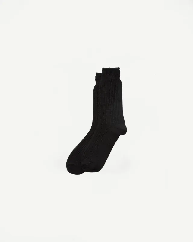 R1110 - Waffle Cotton Crew Sock - Black made by ROTOTO
