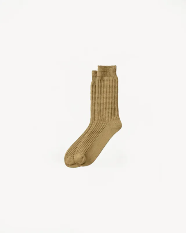 R1110 - Waffle Cotton Crew Sock - Light Olive sold by Dant