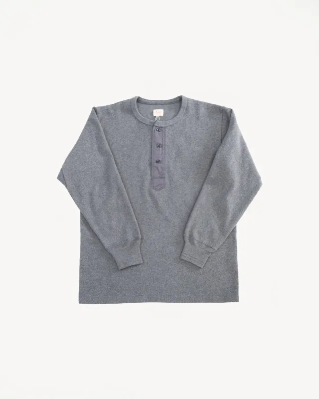 5502H - Cotton Rib Henley Neck L/S Shirt - Charcoal Black made by Full Count