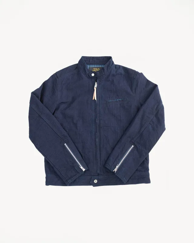 IHJ-135-IND - 13oz Oxford Cloth Riders Jacket - Indigo made by Iron Heart