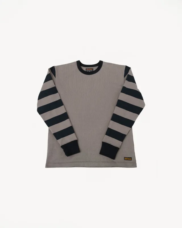 IHTB-12-GRY -  11oz Cotton Knit Long-Sleeved Sweater - Grey Body, Black Stripes made by Iron Heart
