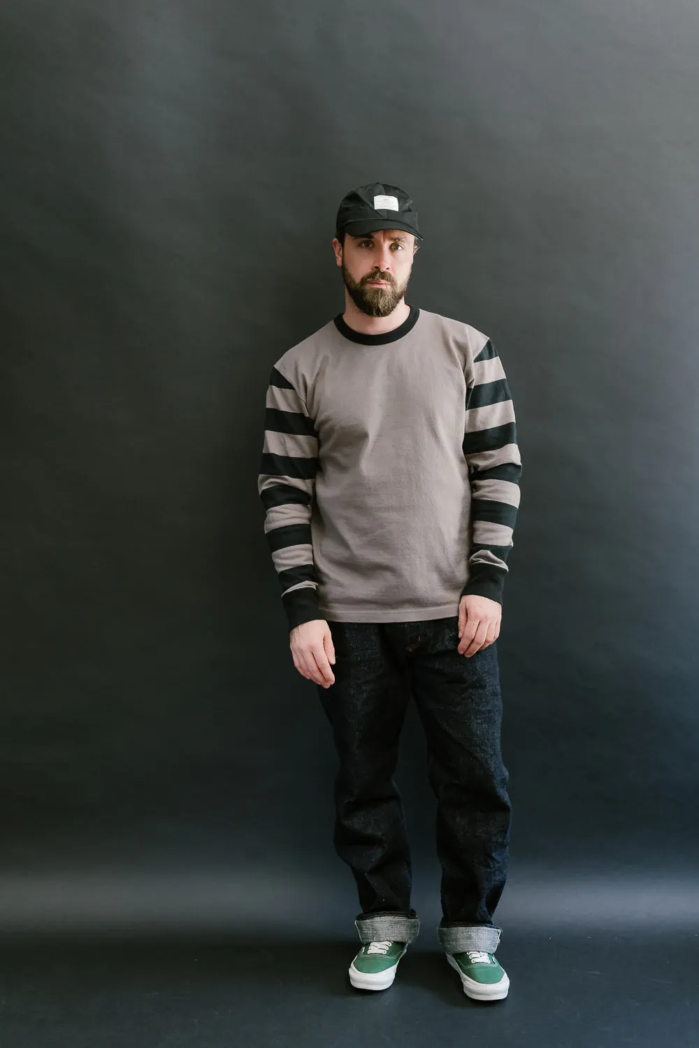 IHTB-12-GRY - 11oz Cotton Knit Long-Sleeved Sweater - Grey Body, Black Stripes sold by Dant product image thumbnail 5