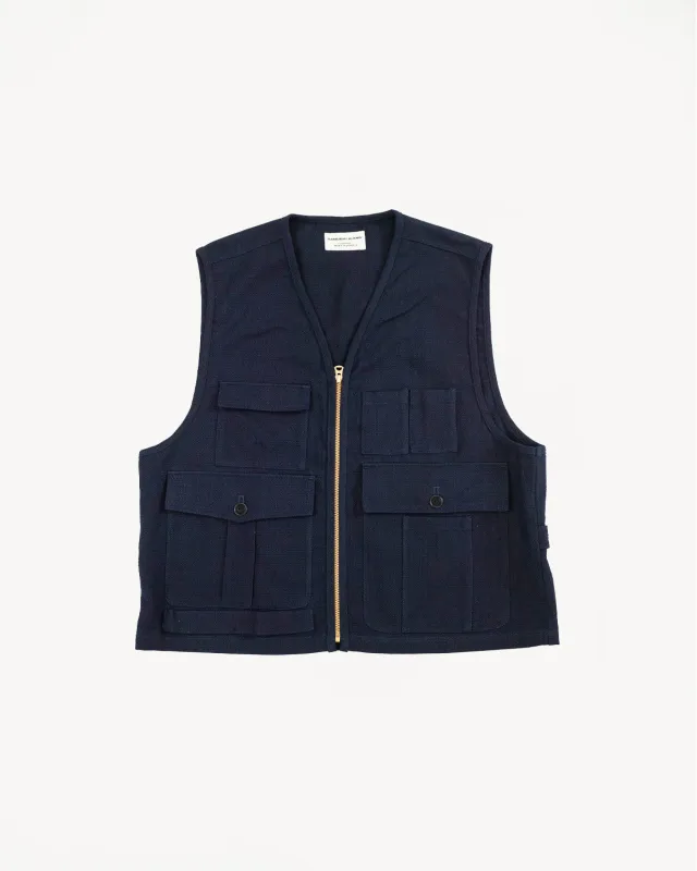 SJVT24-AK - 'Aimadara' Spotted Mixed Field Vest - Natural Indigo made by Samurai Jeans
