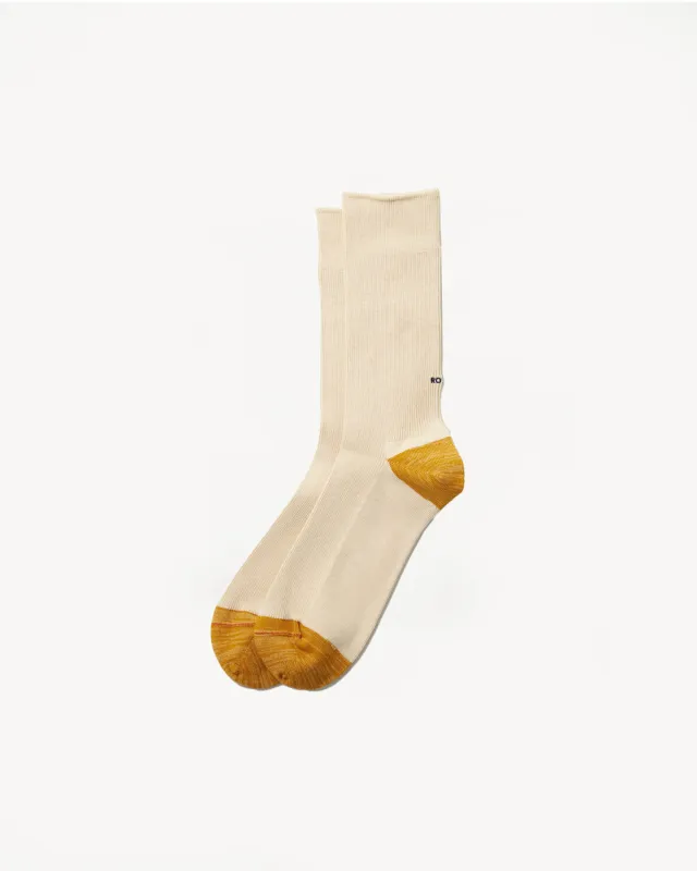 R1394 - Organic Cotton and Recycled Polyester Ribbed Crew Socks - Raw White, Gold made by ROTOTO