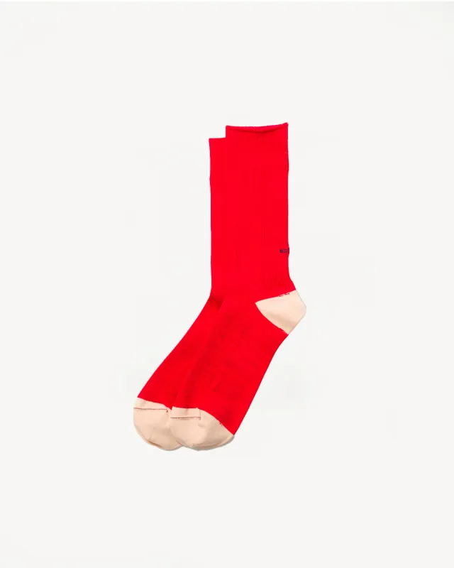 R1394 - Organic Cotton and Recycled Polyester Ribbed Crew Socks - Red, Raw White made by ROTOTO