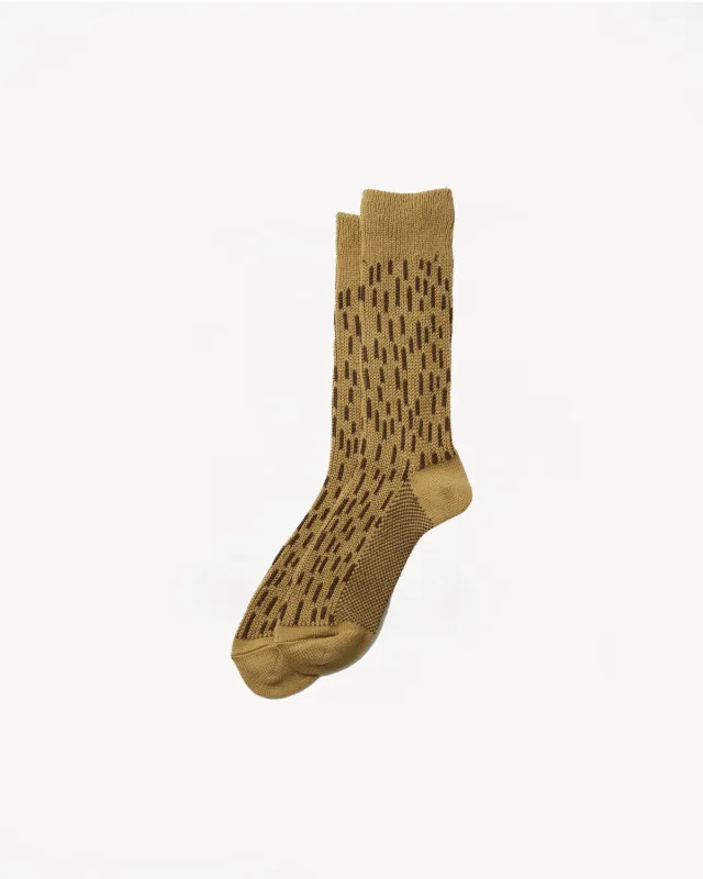 R1431 - Rain Drop Crew Socks - Khaki, Dark Brown made by ROTOTO