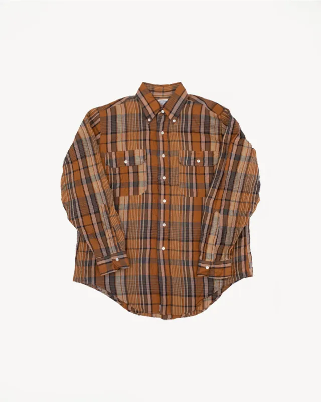 01-8113-44 - Linen Button-Down Safari Shirt - Orange Check made by orSlow