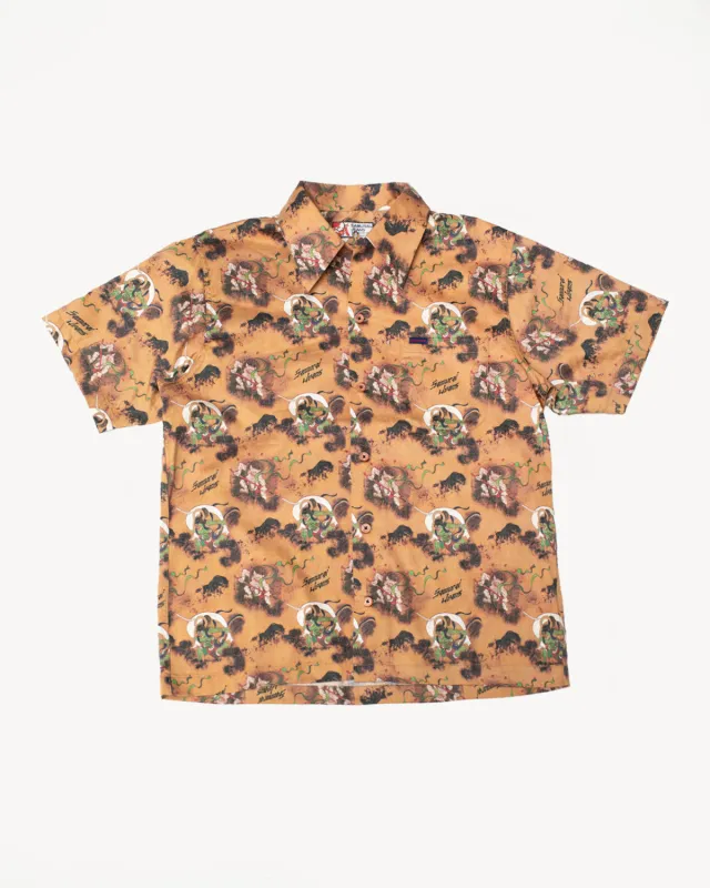 SSA23-FR - "Fujin Raijin" Aloha Shirt - Beige made by Samurai Jeans