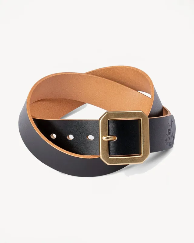 Single Prong Brass Garrison Leather Belt - Hand-Dyed Black made by Dant