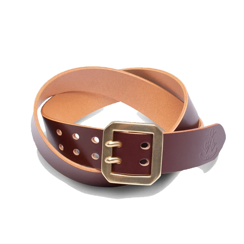 Double Prong Brass Garrison Buckle Leather Belt - Hand-Dyed Brown made by Dant
