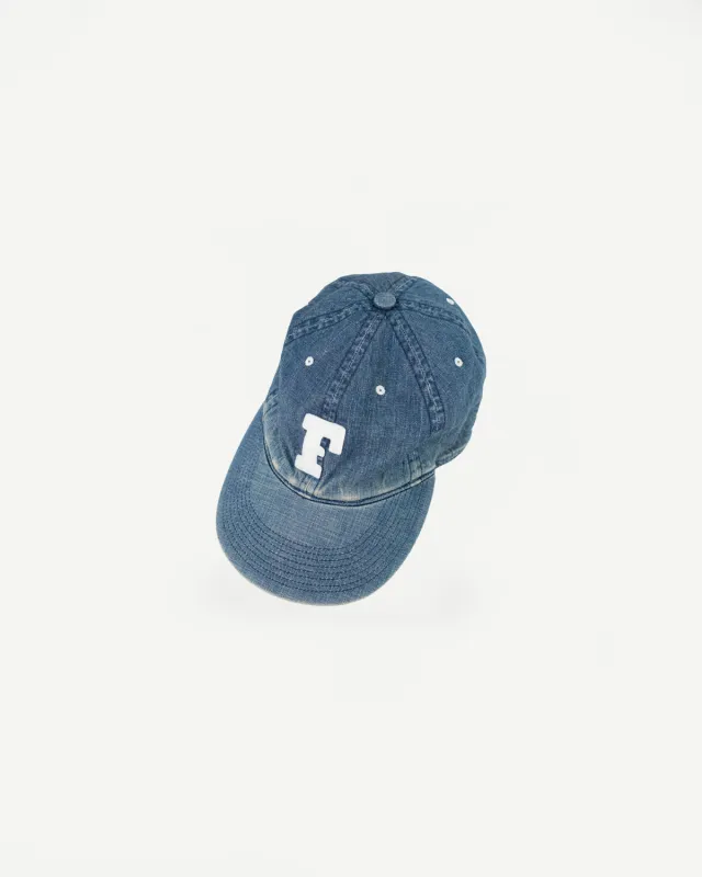 6843HW - 6 Panel Denim Baseball Cap 'F' Patch - Indigo Vintage Wash sold by Dant