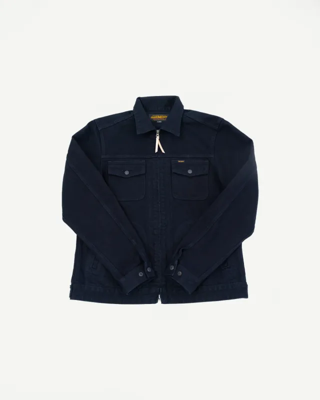 IHJ-123-OD - 14oz Broken Twill Selvedge Denim Work Jacket - Indigo Overdyed Black made by Iron Heart