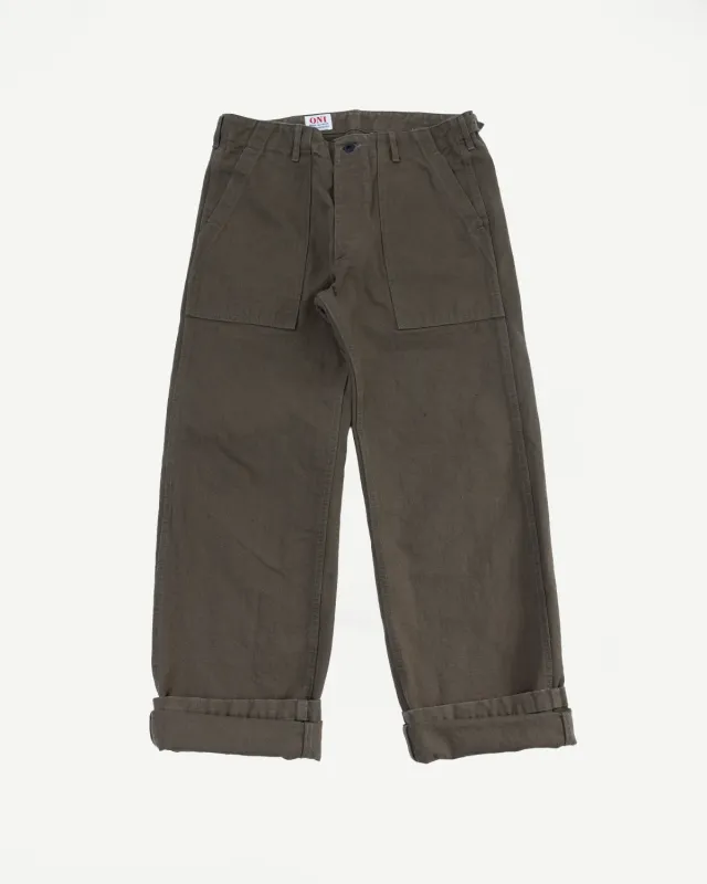 207-HOX-OLB - 13oz "Olive Khaki" Sulfur Dyed Heavy Oxford Baker Pants - Wide Straight made by Oni