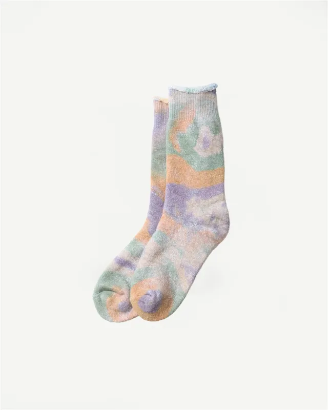 R1660 - Tie Dye Pile Crew Socks - Green, Light Pink, Purple made by ROTOTO