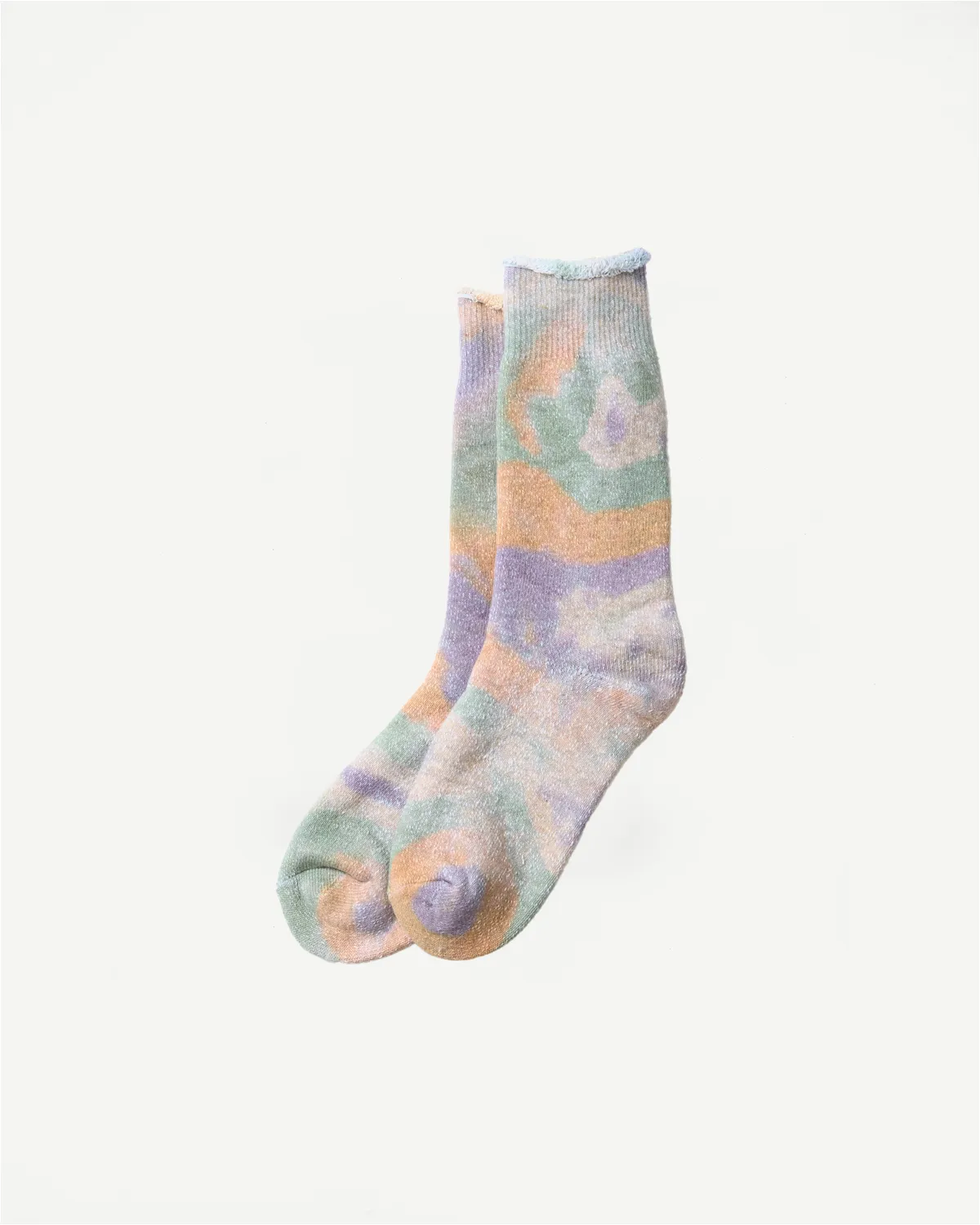 R1660 - Tie Dye Pile Crew Socks - Green, Light Pink, Purple sold by Dant