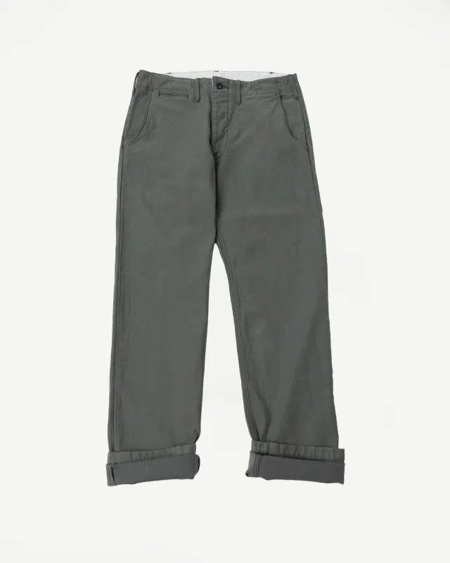 SJ42BP - 15oz Heavy Back Satin Olive Selvedge Trousers - Slim Straight made by Samurai Jeans