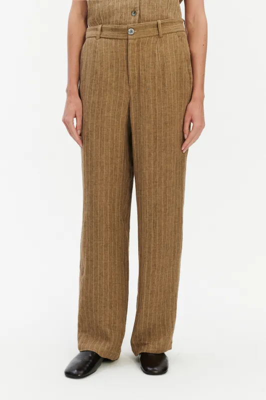 Relaxed Wide Leg Trousers in a Camel Fluid Italian Linen and Viscose - Unisex sold by Delikatessen