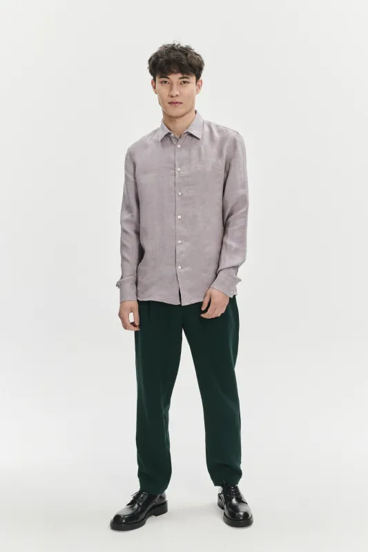 Feel Good Shirt in a Lavender Rich Structured Italian Oxford Linen sold by Delikatessen