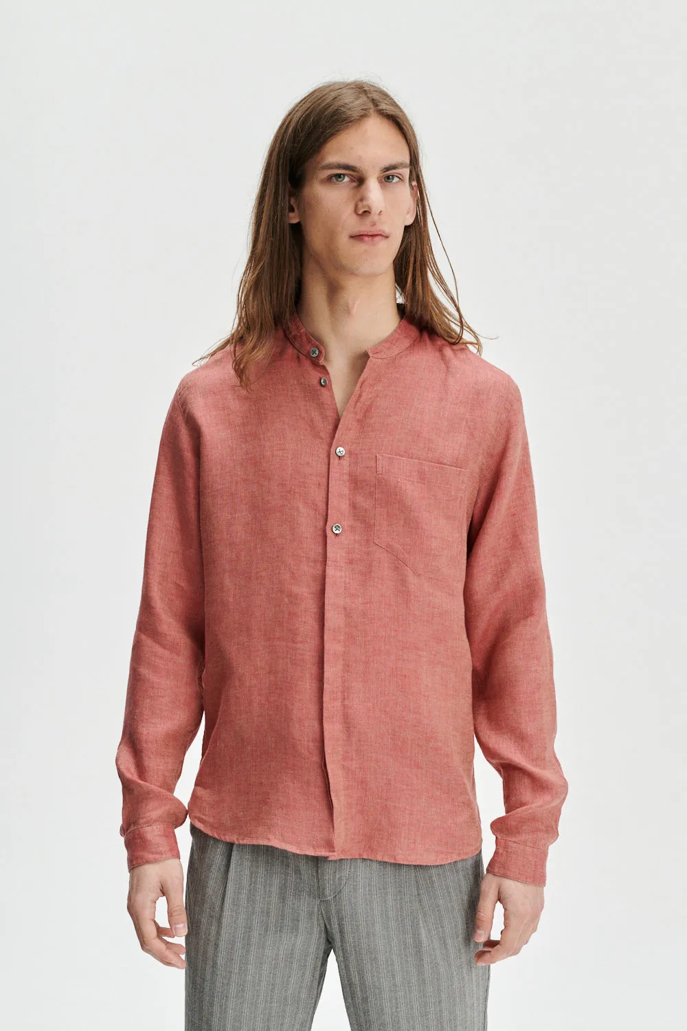 Zen Shirt in the Finest Ironstone Red Herringbone Italian Linen sold by Delikatessen product image thumbnail 4