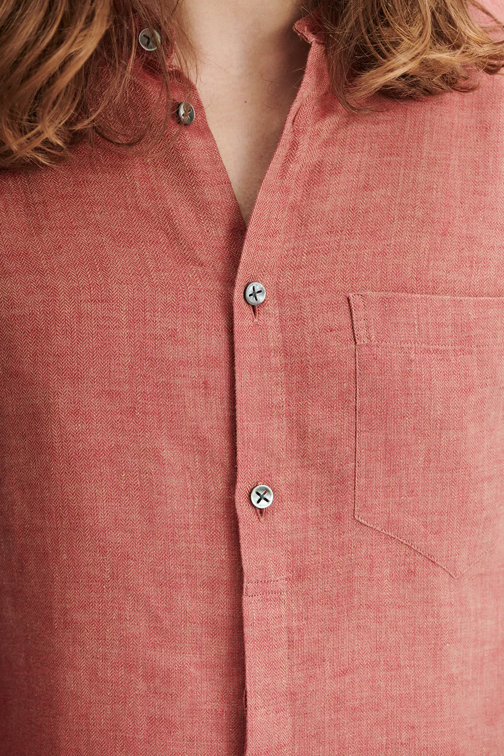 Zen Shirt in the Finest Ironstone Red Herringbone Italian Linen sold by Delikatessen product image thumbnail 2