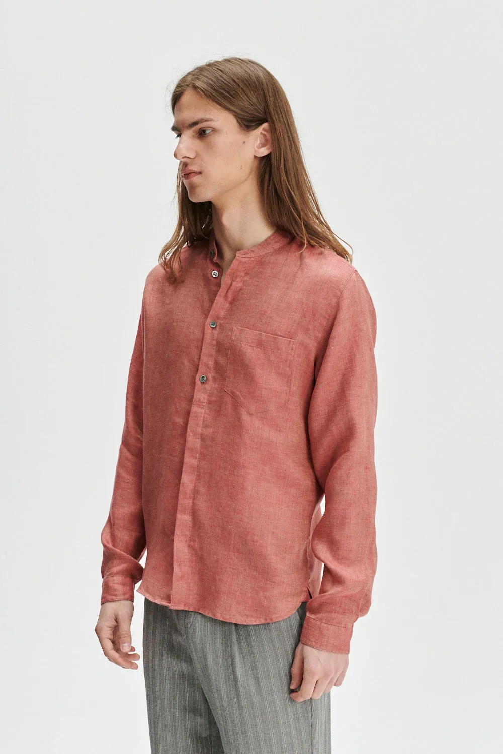 Zen Shirt in the Finest Ironstone Red Herringbone Italian Linen sold by Delikatessen product image thumbnail 5