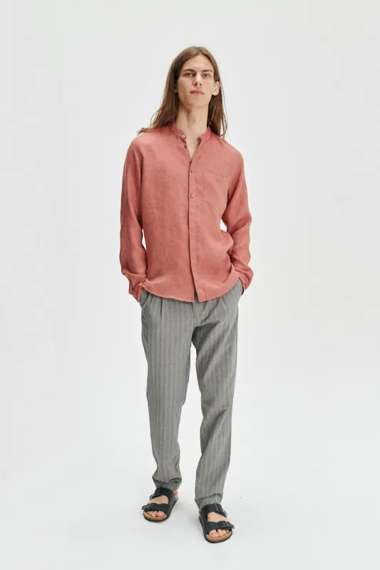 Zen Shirt in the Finest Ironstone Red Herringbone Italian Linen sold by Delikatessen
