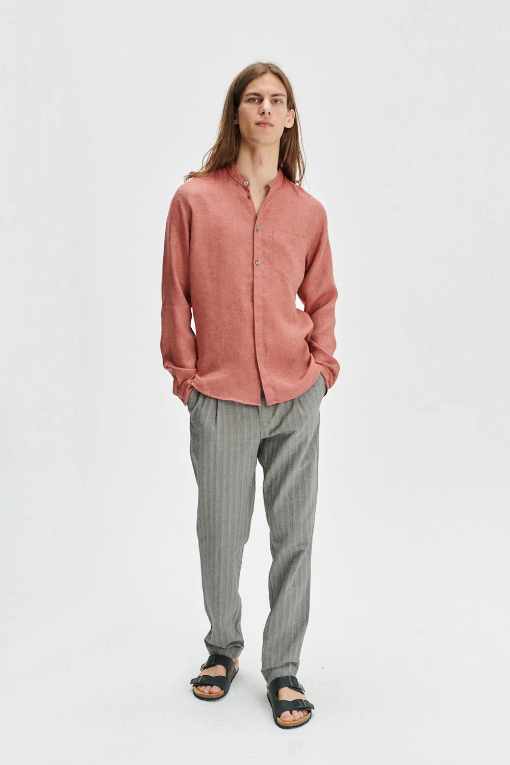 Zen Shirt in the Finest Ironstone Red Herringbone Italian Linen sold by Delikatessen