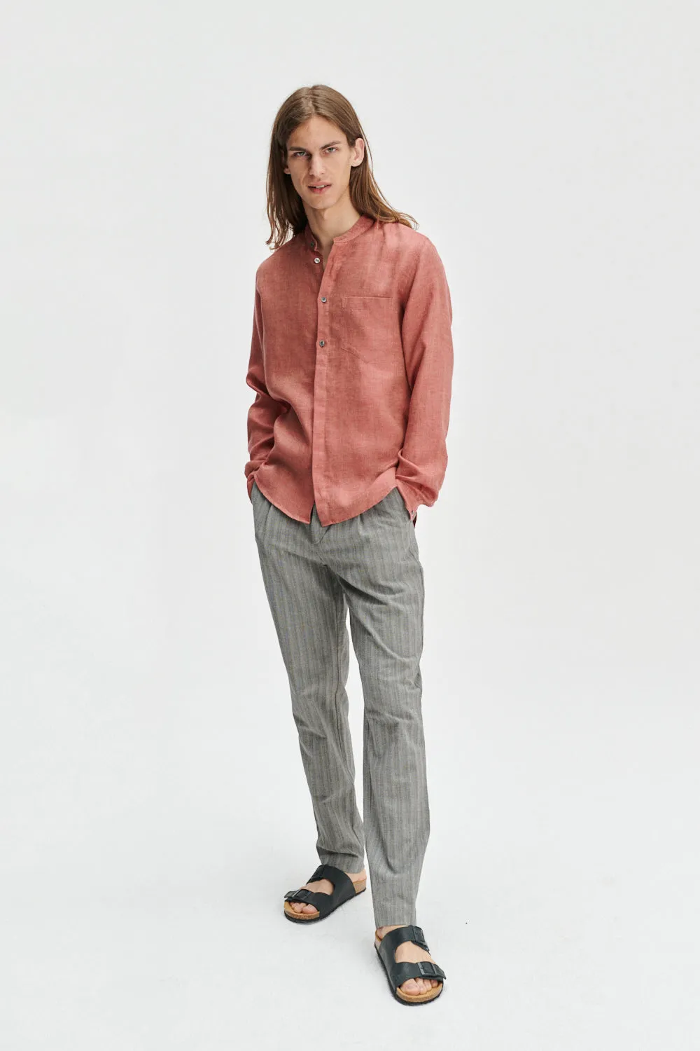 Zen Shirt in the Finest Ironstone Red Herringbone Italian Linen sold by Delikatessen product image thumbnail 3