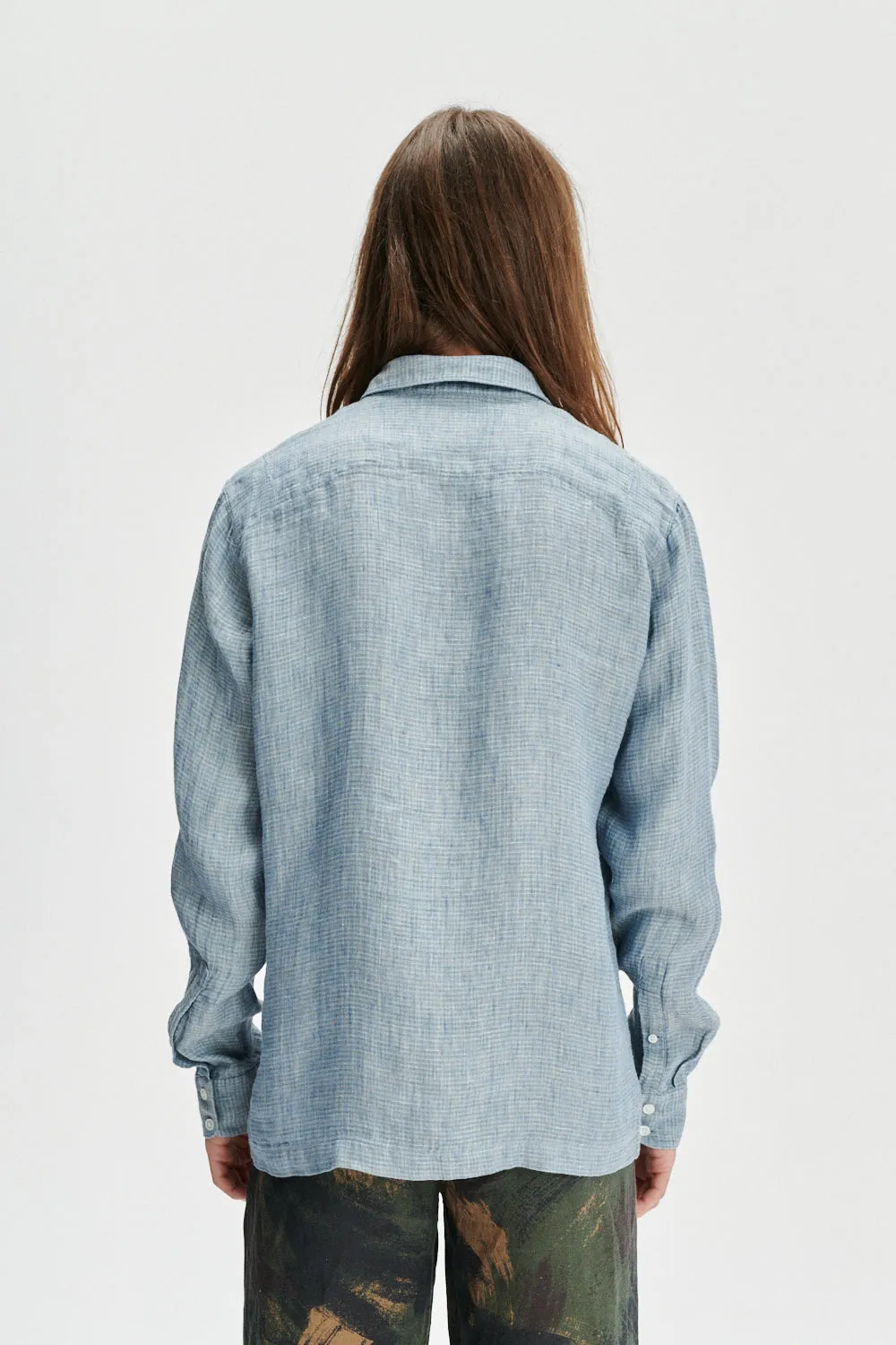 Strong Shirt in a Double Sided Blue and Green Fatigue Italian Linen and Cotton sold by Delikatessen product image thumbnail 5