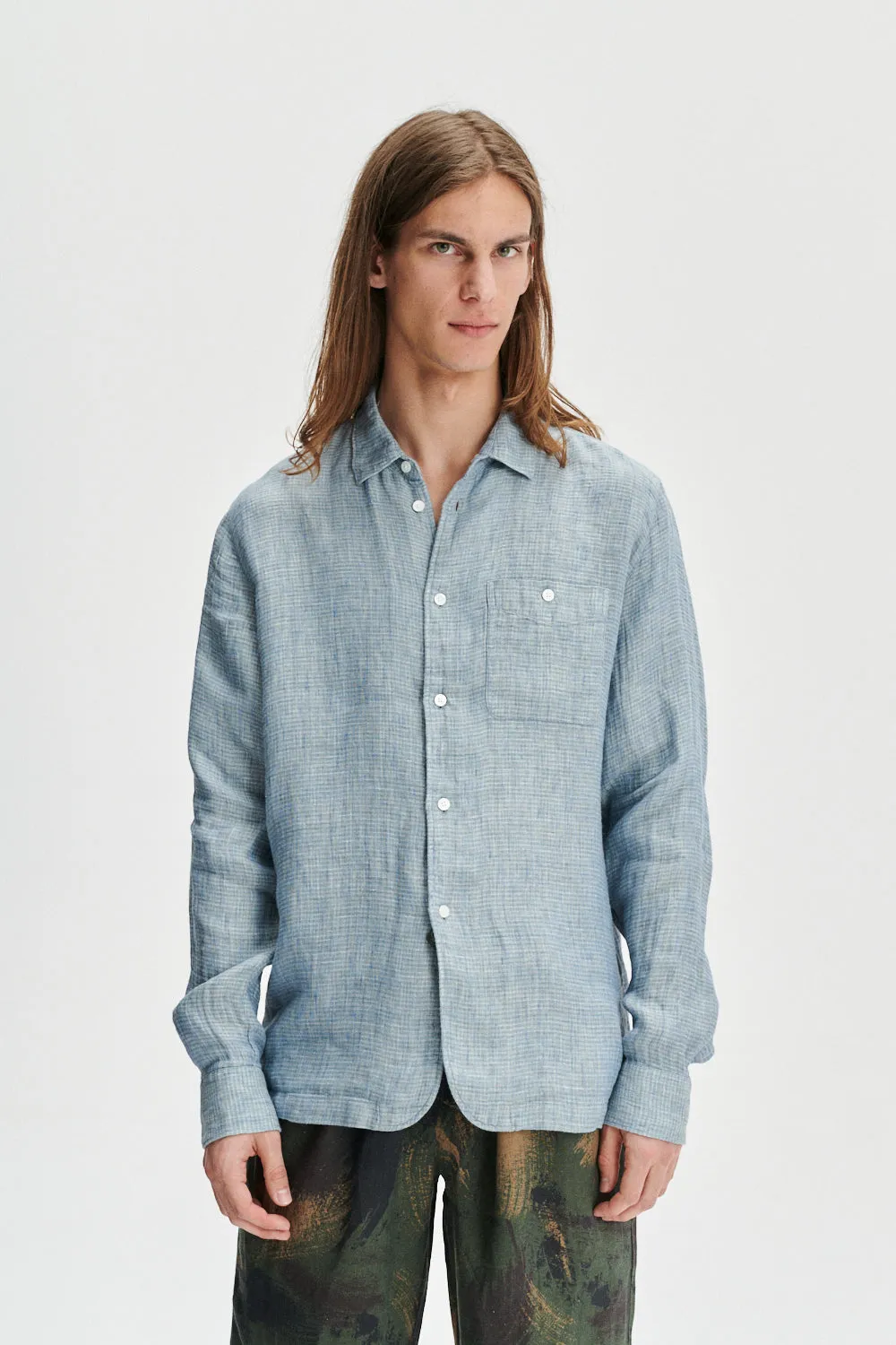 Strong Shirt in a Double Sided Blue and Green Fatigue Italian Linen and Cotton sold by Delikatessen product image thumbnail 3