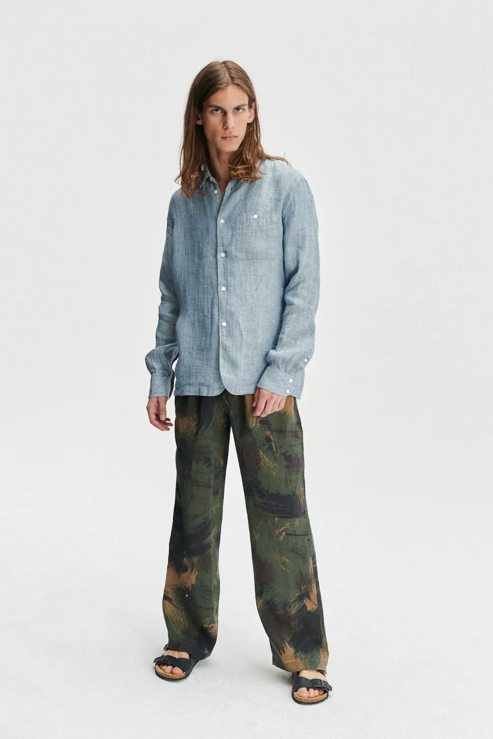 Strong Shirt in a Double Sided Blue and Green Fatigue Italian Linen and Cotton sold by Delikatessen product image thumbnail 4