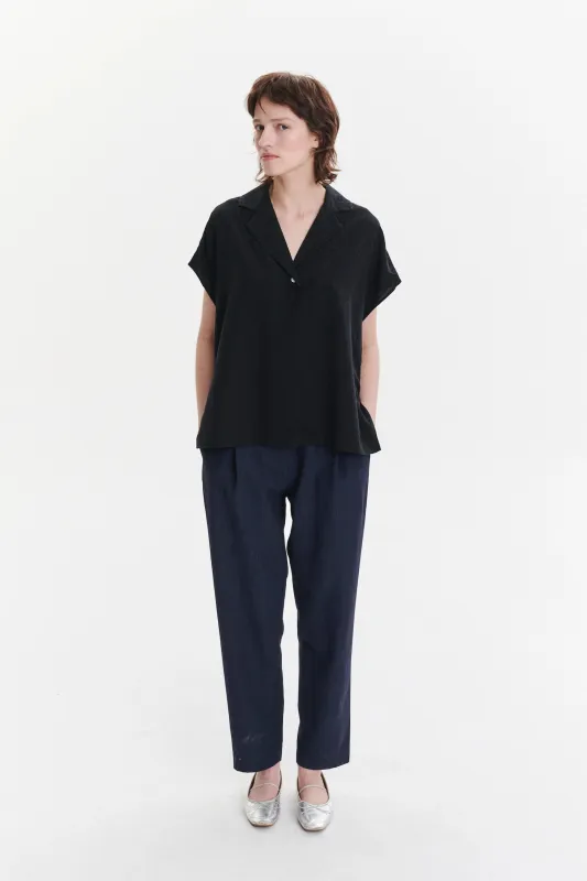 Top in a Structured Black Fine Portuguese Lyocell sold by Delikatessen