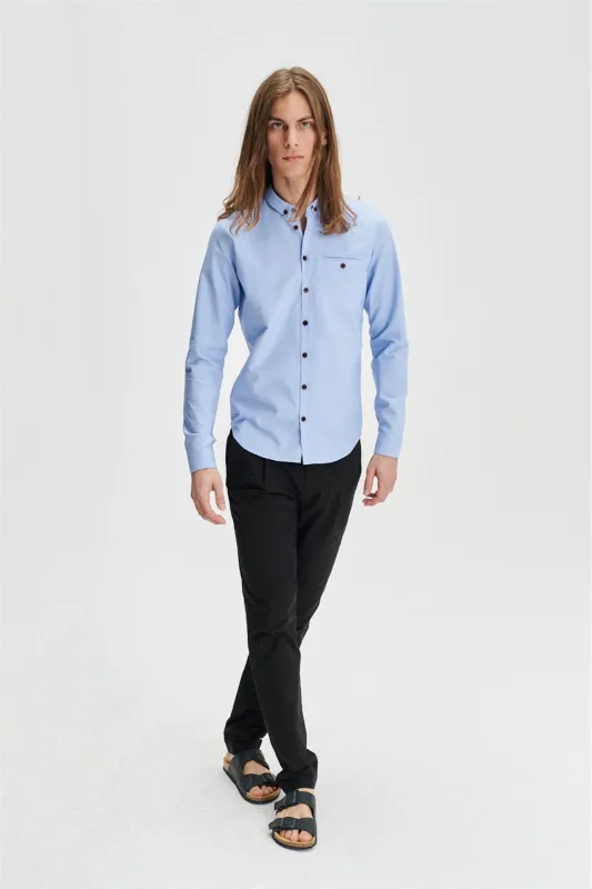 Proper Shirt in the Finest Blue Portuguese Oxford Cotton with Wooden Buttons sold by Delikatessen