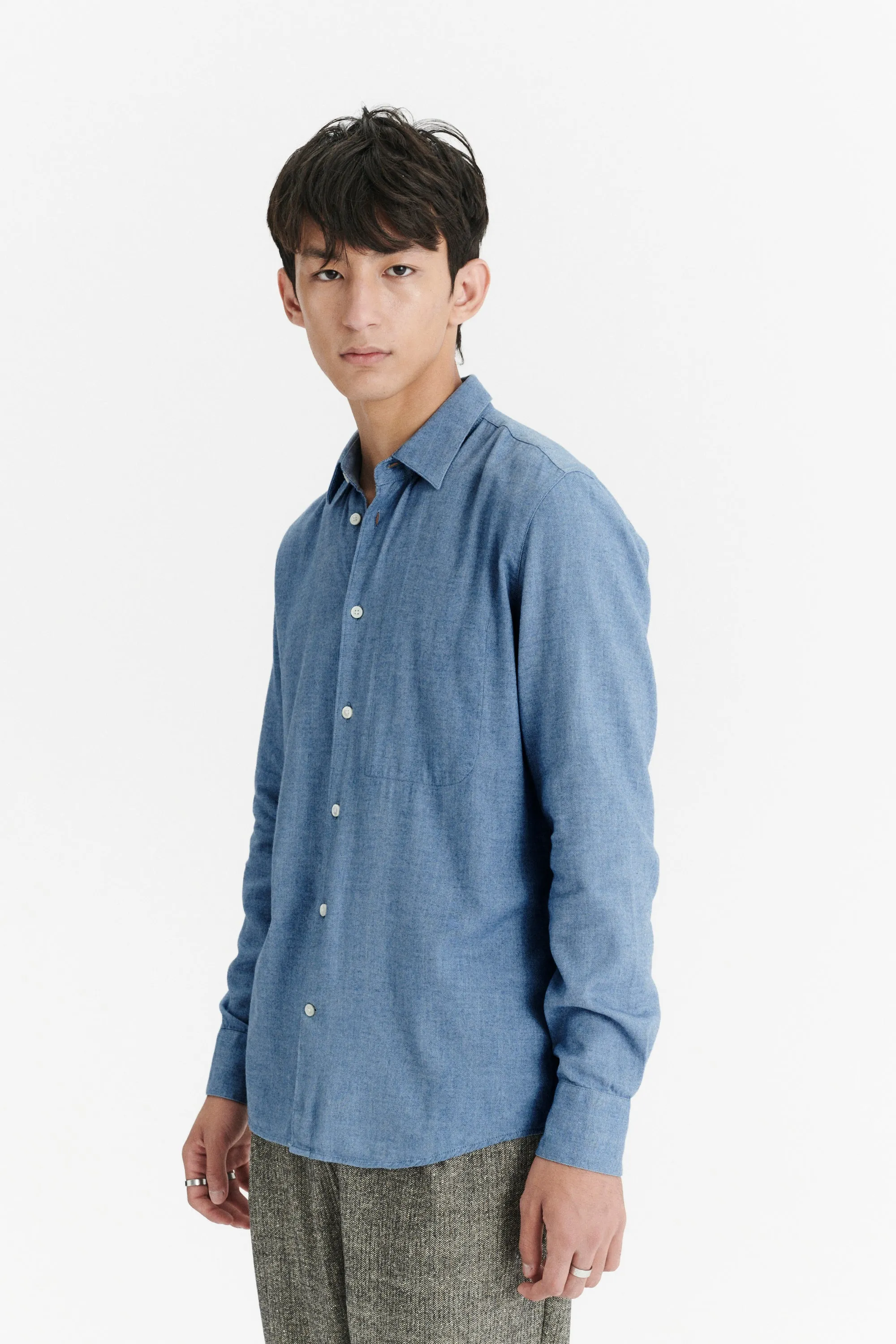 Feel Good Shirt in a Sea Blue Utterly Soft and Silky Italian Lyocell and Cotton Flannel by Albini sold by Delikatessen product image thumbnail 5