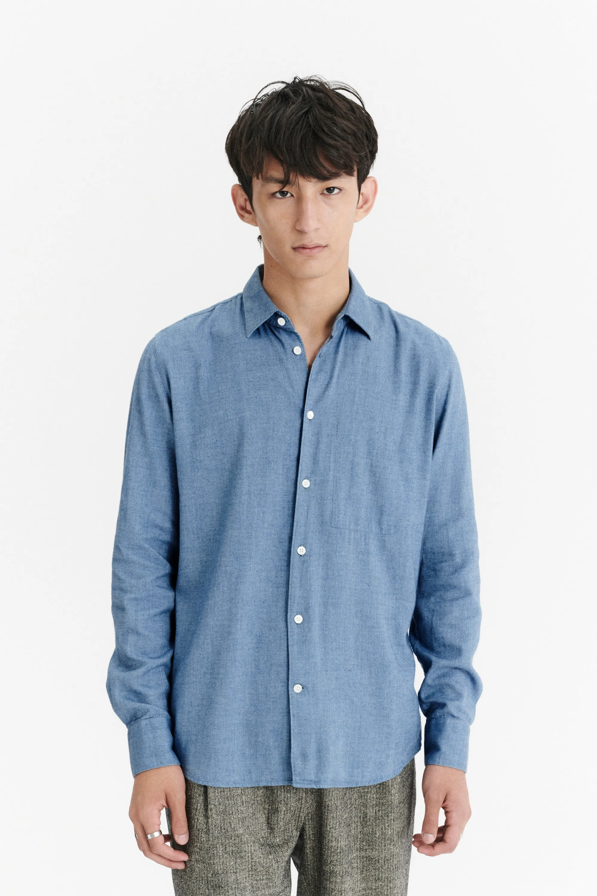 Feel Good Shirt in a Sea Blue Utterly Soft and Silky Italian Lyocell and Cotton Flannel by Albini sold by Delikatessen product image thumbnail 3