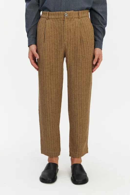 Genuine Trousers in a Camel Fluid Italian Linen and Viscose sold by Delikatessen