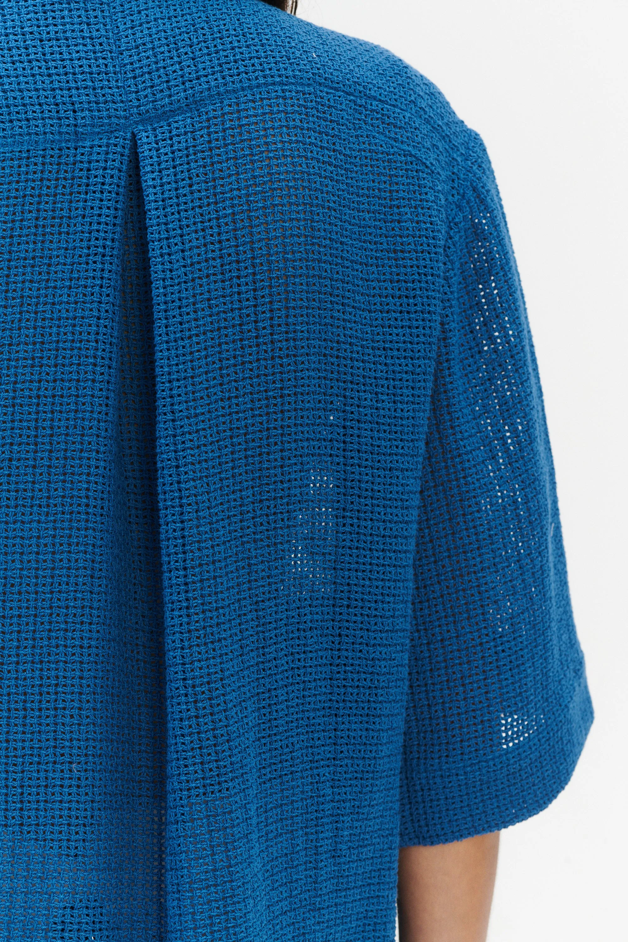 Relaxed Shirt Jacket in a Blue Crochet like fabric sold by Delikatessen product image thumbnail 2