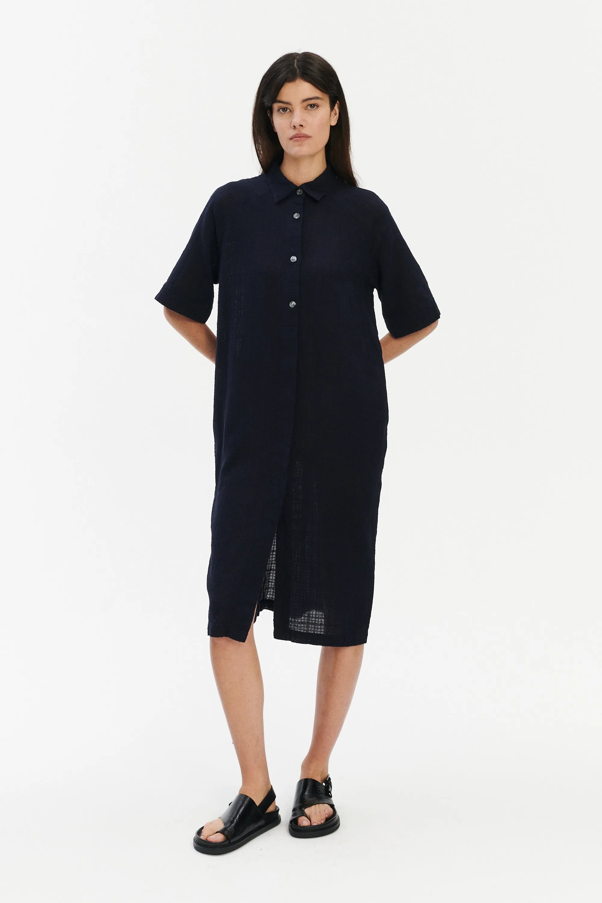 Dress in a in Pure Dark Navy Airy Cotton sold by Delikatessen