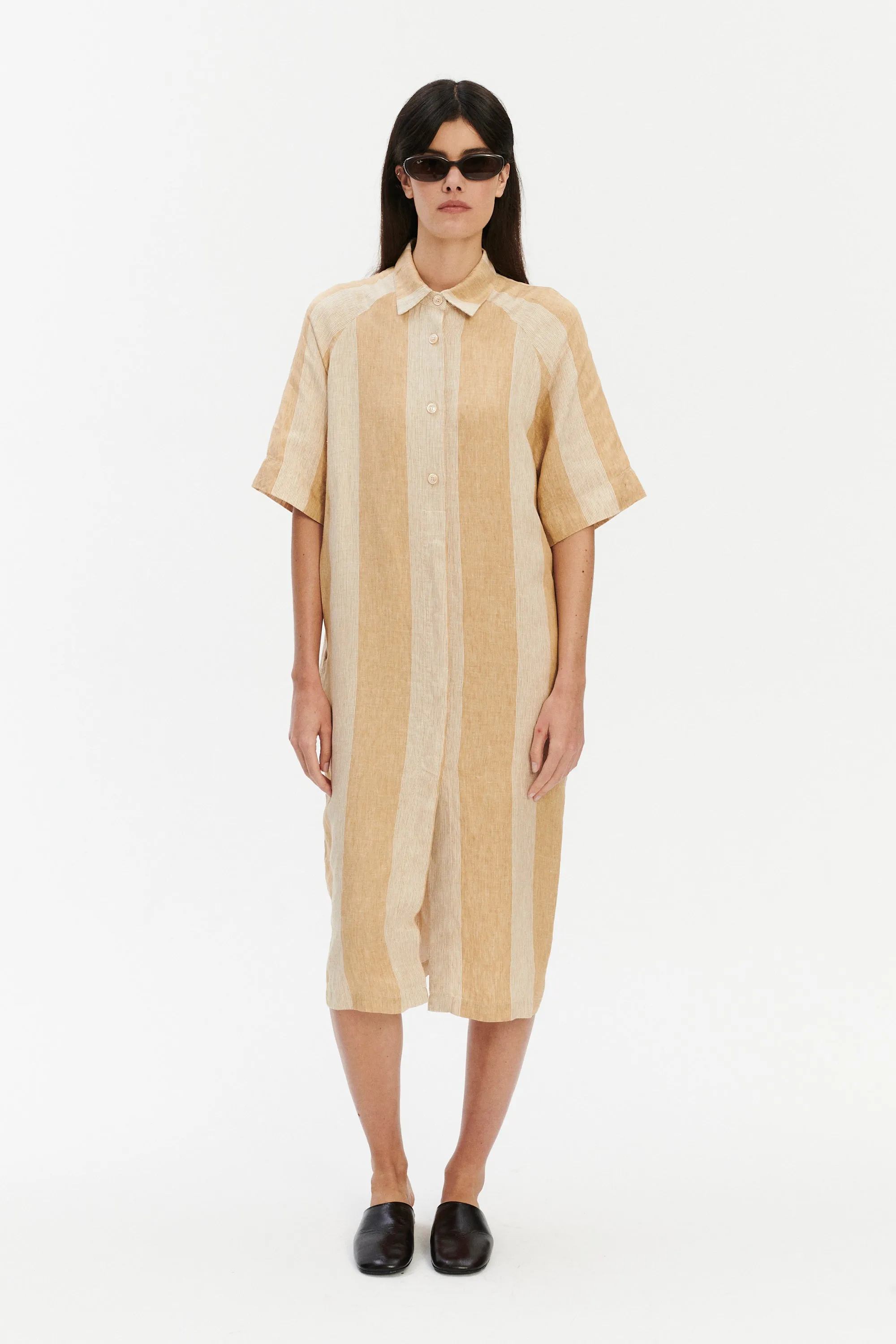 Dress in a in Pure Finest Italian Linen In Bold Stripe sold by Delikatessen