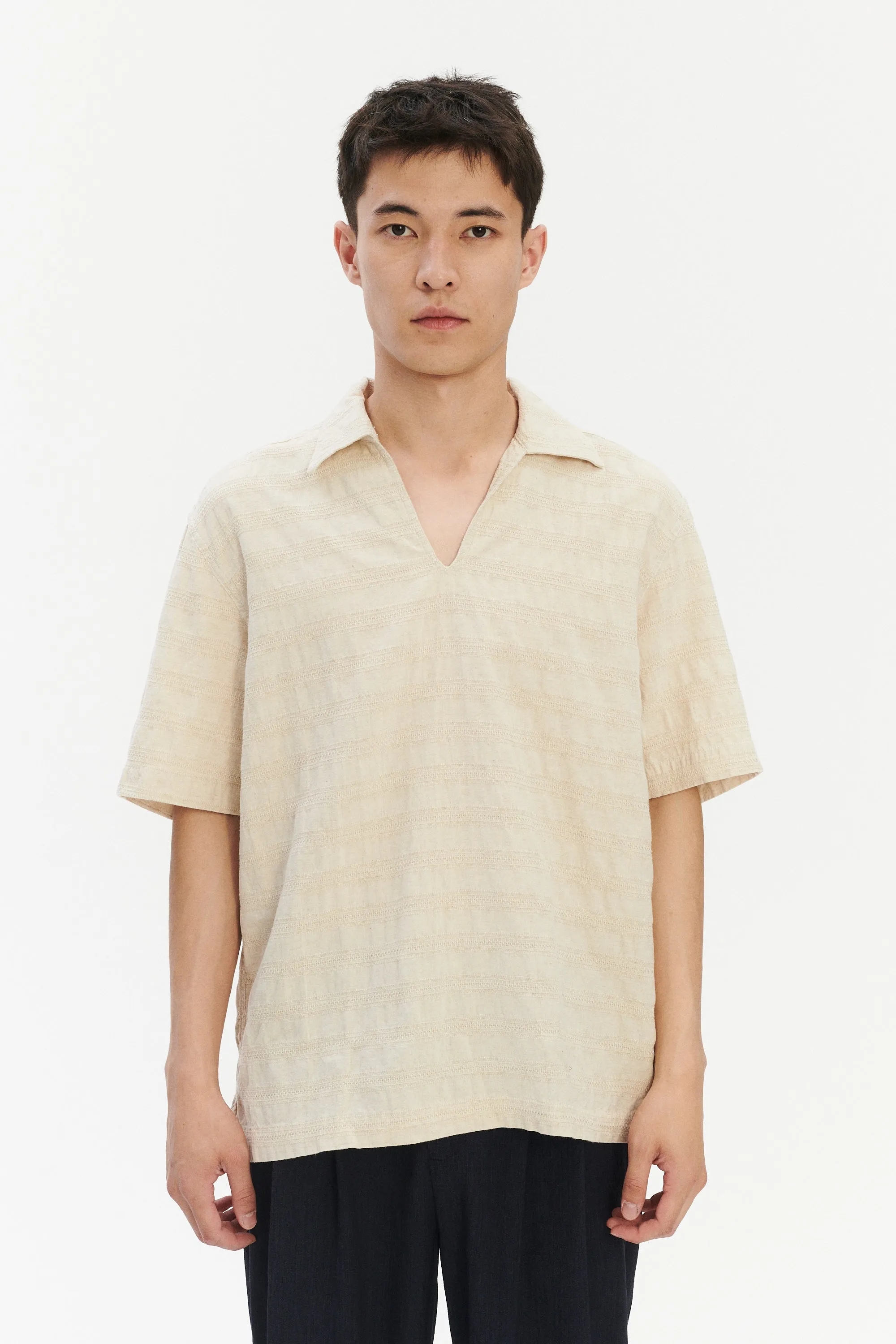 Short Sleeve Pop Over Shirt n Japanese Cotton and Linen sold by Delikatessen product image thumbnail 3