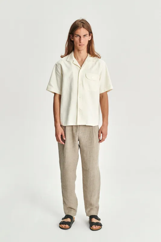 Short Sleeve Camp Collar Shirt in an Off-white Portuguese Jacquard Cotton made by Delikatessen