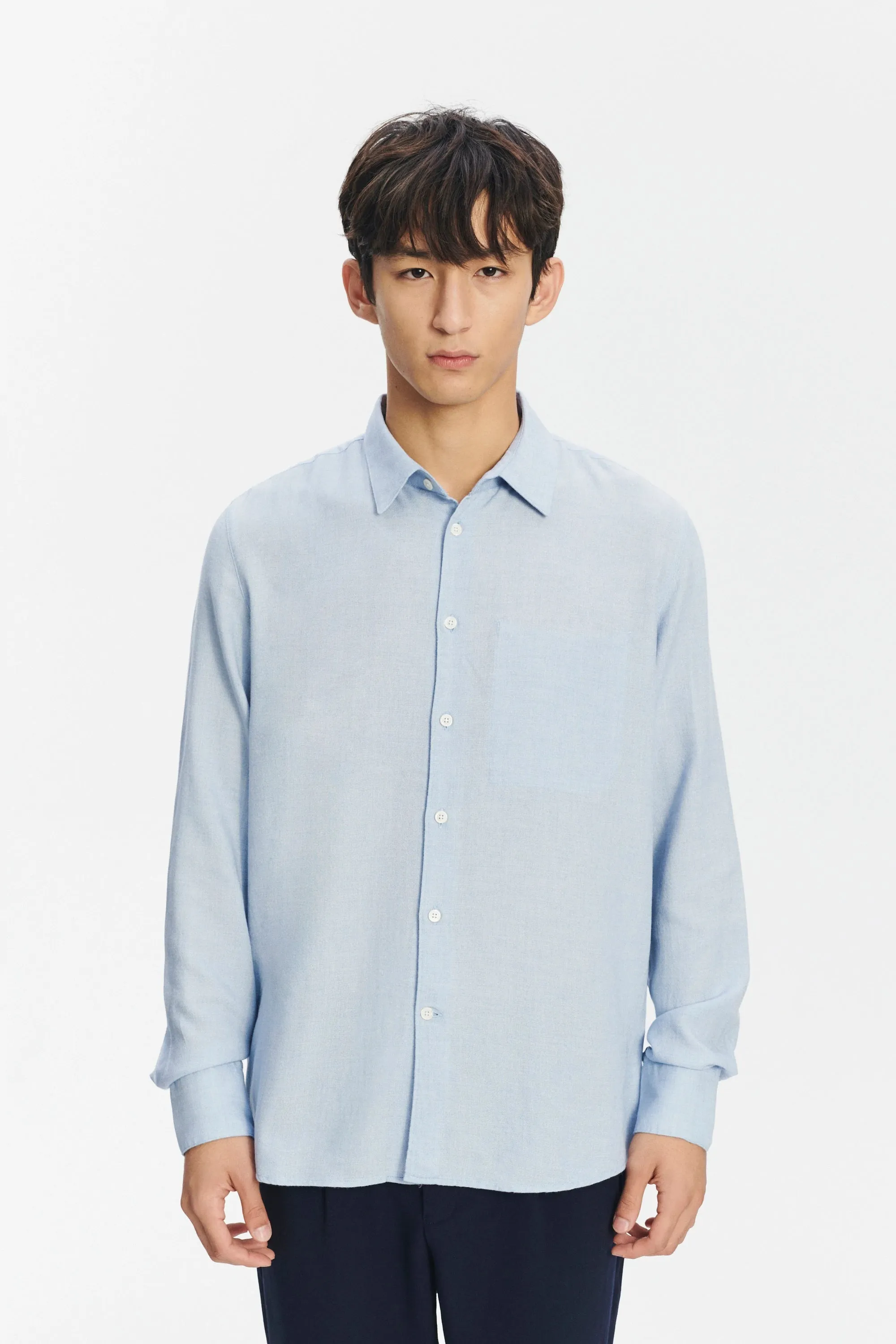 Feel Good Shirt in a Sky Blue Airy Mix of Portuguese Merino Wool and Modal sold by Delikatessen product image thumbnail 2